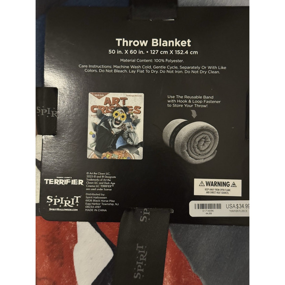 Terrifier 2 Art Crispies Throw Blanket Spirit Halloween Fleece Art The Clown NWT - Picture 6 of 6